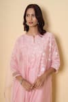 Kameez_Pink Chanderi, Cotton, Organza Embroidery, Pom-poms Misty Rose Suit Set _Online_at_Aza_Fashions