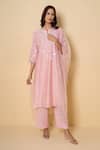 Buy_Kameez_Pink Chanderi, Cotton, Organza Embroidery, Pom-poms Misty Rose Suit Set _at_Aza_Fashions