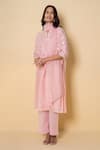 Shop_Kameez_Pink Chanderi, Cotton, Organza Embroidery, Pom-poms Misty Rose Suit Set _Online_at_Aza_Fashions