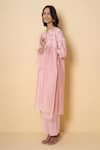 Kameez_Pink Chanderi, Cotton, Organza Embroidery, Pom-poms Misty Rose Suit Set _at_Aza_Fashions