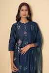 Buy_Kameez_Navy Chanderi, Cotton, Organza Embroidery Keyhole Blue Orchid Floral Suit Set _Online_at_Aza_Fashions