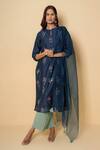 Buy_Kameez_Navy Chanderi, Cotton, Organza Embroidery Keyhole Blue Orchid Floral Suit Set _at_Aza_Fashions