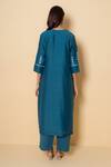 Shop_Kameez_Teal Cotton, Chanderi Embroidery Round , Open Ocean Dew Kurta Set _at_Aza_Fashions