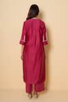 Shop_Kameez_Pink Cotton, Chanderi Embroidery Round , Open Radiant Rouge Kurta Set _at_Aza_Fashions