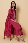 Kameez_Pink Cotton, Chanderi Embroidery Round , Open Radiant Rouge Kurta Set _at_Aza_Fashions