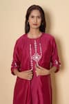 Buy_Kameez_Pink Cotton, Chanderi Embroidery Round , Open Radiant Rouge Kurta Set 