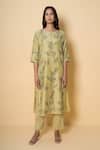 Buy_Kameez_Green Chanderi, Cotton Embroidery Round Neck Soft Pistachio Kurta Set _at_Aza_Fashions