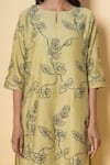 Kameez_Green Chanderi, Cotton Embroidery Round Neck Soft Pistachio Kurta Set _at_Aza_Fashions