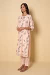 Kameez_Peach Chanderi, Cotton Embroidery Round Neck Kurta Set _Online_at_Aza_Fashions