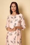 Shop_Kameez_Peach Chanderi, Cotton Embroidery Round Neck Kurta Set _Online_at_Aza_Fashions
