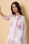 Kameez White Kota Doria, Cotton Mandarin Collar Rose Block Print Suit Set Online at Aza Fashions Kameez_White Kota Doria, Cotton Mandarin Collar Rose Block Print Suit Set _Online_at_Aza_Fashions