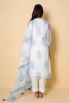 Shop Kameez White Kota Doria, Cotton Mandarin Collar Porcelain Blue Block Print Suit Set at Aza Fashions Shop_Kameez_White Kota Doria, Cotton Mandarin Collar Porcelain Blue Block Print Suit Set _at_Aza_Fashions