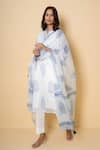 Kameez White Kota Doria, Cotton Mandarin Collar Porcelain Blue Block Print Suit Set Online at Aza Fashions Kameez_White Kota Doria, Cotton Mandarin Collar Porcelain Blue Block Print Suit Set _Online_at_Aza_Fashions