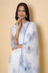 Shop Kameez White Kota Doria, Cotton Mandarin Collar Porcelain Blue Block Print Suit Set Online at Aza Fashions Shop_Kameez_White Kota Doria, Cotton Mandarin Collar Porcelain Blue Block Print Suit Set _Online_at_Aza_Fashions