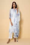 Buy Kameez White Kota Doria, Cotton Mandarin Collar Porcelain Blue Block Print Suit Set at Aza Fashions Buy_Kameez_White Kota Doria, Cotton Mandarin Collar Porcelain Blue Block Print Suit Set _at_Aza_Fashions