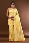 Buy_Samyukta Singhania_Yellow Flower Weave Banarasi Silk Saree With Running Blouse _at_Aza_Fashions