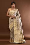 Buy_Samyukta Singhania_Gray Flower Weave Banarasi Silk Saree With Running Blouse _at_Aza_Fashions