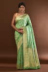 Buy_Samyukta Singhania_Green Flower Weave Banarasi Silk Saree With Running Blouse _at_Aza_Fashions