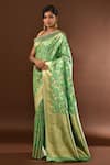 Samyukta Singhania_Green Flower Weave Banarasi Silk Saree With Running Blouse _Online_at_Aza_Fashions
