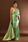 Shop_Samyukta Singhania_Green Flower Weave Banarasi Silk Saree With Running Blouse _Online_at_Aza_Fashions