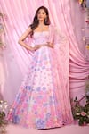 Buy_Label Priyanka Kar_Pink Embroidery Sweetheart Neck Floral Lehenga Set _at_Aza_Fashions