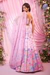 Shop_Label Priyanka Kar_Pink Embroidery Sweetheart Neck Floral Lehenga Set _at_Aza_Fashions