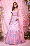Label Priyanka Kar_Pink Embroidery Sweetheart Neck Floral Lehenga Set _Online_at_Aza_Fashions