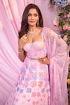 Shop_Label Priyanka Kar_Pink Embroidery Sweetheart Neck Floral Lehenga Set _Online_at_Aza_Fashions