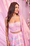 Label Priyanka Kar_Pink Embroidery Sweetheart Neck Floral Lehenga Set _at_Aza_Fashions