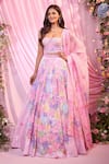 Buy_Label Priyanka Kar_Pink Satin Embroidery Sweetheart Neck Floral Lehenga Set _at_Aza_Fashions