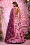 Shop_Label Priyanka Kar_Maroon Satin Embroidery Plunge Neck Floral Lehenga Set _at_Aza_Fashions