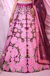 Buy_Label Priyanka Kar_Maroon Satin Embroidery Plunge Neck Floral Lehenga Set _Online_at_Aza_Fashions