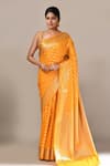 Buy_Naintara Bajaj_Yellow Banarasi Butti Saree With Running Blouse _at_Aza_Fashions