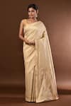 Buy_Samyukta Singhania_Cream Leaf Woven Banarasi Silk Saree With Running Blouse _at_Aza_Fashions