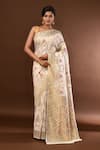 Buy_Samyukta Singhania_White Flower Jaal Weave Banarasi Silk Saree With Running Blouse _at_Aza_Fashions