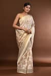 Buy_Samyukta Singhania_White Flower Jaal Weave Banarasi Silk Saree With Running Blouse _Online_at_Aza_Fashions