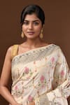 Samyukta Singhania_White Flower Jaal Weave Banarasi Silk Saree With Running Blouse _at_Aza_Fashions