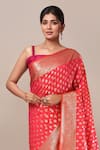 Buy Naintara Bajaj Peach Banarasi Silk Butti Brocade Saree With Running Blouse Online at Aza Fashions Buy_Naintara Bajaj_Peach Banarasi Silk Butti Brocade Saree With Running Blouse _Online_at_Aza_Fashions
