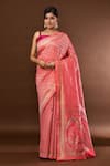 Buy Samyukta Singhania Peach Leaf Woven Banarasi Silk Saree With Running Blouse at Aza Fashions Buy_Samyukta Singhania_Peach Leaf Woven Banarasi Silk Saree With Running Blouse _at_Aza_Fashions