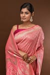 Samyukta Singhania Peach Leaf Woven Banarasi Silk Saree With Running Blouse Online at Aza Fashions Samyukta Singhania_Peach Leaf Woven Banarasi Silk Saree With Running Blouse _Online_at_Aza_Fashions