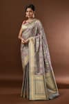 Shop_Samyukta Singhania_Gray Jaal Weave Banarasi Silk Saree With Running Blouse _Online_at_Aza_Fashions