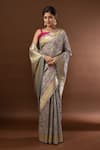 Samyukta Singhania_Gray Jaal Weave Banarasi Silk Saree With Running Blouse _at_Aza_Fashions