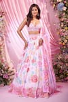 Buy_Label Priyanka Kar_Pink Georgette Sequins, Embroidery Round Neck Floral Hand Lehenga Set _at_Aza_Fashions