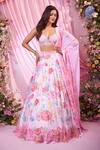 Buy_Label Priyanka Kar_Pink Georgette Sequins, Embroidery Round Neck Floral Hand Lehenga Set _Online_at_Aza_Fashions