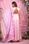 Shop_Label Priyanka Kar_Pink Georgette Embroidery Round Neck Floral Hand Anarkali Set _at_Aza_Fashions