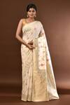 Buy_Samyukta Singhania_White Embroidery Flower Weave Banarasi Silk Saree With Running Blouse _at_Aza_Fashions