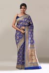 Buy_Samyukta Singhania_Blue Weave Patola Banarasi Saree With Running Blouse _at_Aza_Fashions