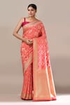 Buy_Samyukta Singhania_Peach Flower Weave Banarasi Silk Saree With Running Blouse _at_Aza_Fashions