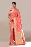 Buy_Samyukta Singhania_Peach Flower Weave Banarasi Silk Saree With Running Blouse _Online_at_Aza_Fashions