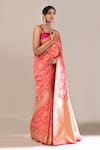 Samyukta Singhania_Peach Flower Weave Banarasi Silk Saree With Running Blouse _at_Aza_Fashions